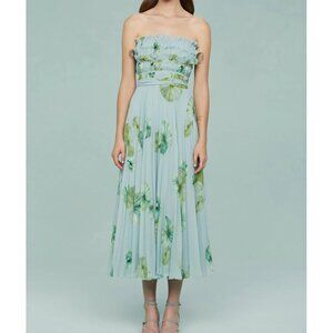 Amur Cathy Midi Dress Womens 10 Strapless Lily Pad Formal Elegant Whimsical